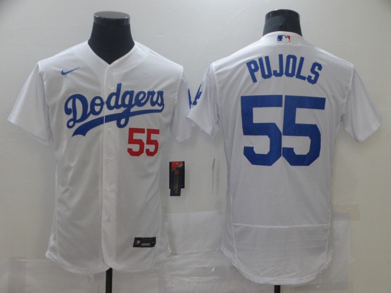 Men Los Angeles Dodgers #55 Pujols White Elite 2021 Nike MLB Jersey->nfl hats->Sports Caps